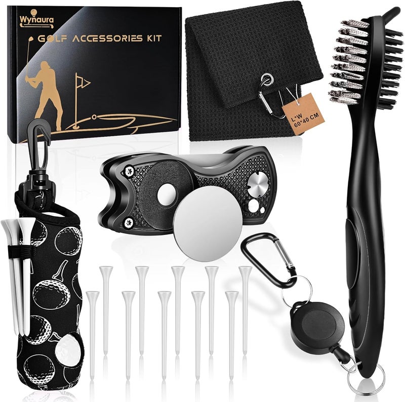 Wynaura 15PCS Golf Accessories Kit - Include Golf Club Cleaner Brush with Groove Cleaner Tool, Golf Ball Bag, Divot Tool with Magnetic Ball Marker, Towel, Golf Tees, Golf Gift for Men/Women - Image 1